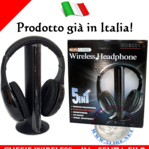 CUFFIA CUFFIE WIRELESS 5 IN 1 SENZA FILO WI-FI PER ASCOLTARE TV RADIO HI FI TELE