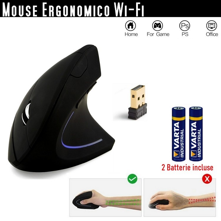 Mouse tunnel carpale ergonomico wireless senza fili