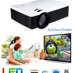 Videoproiettore a Led Supporto AV USB SD VGA HDMI.