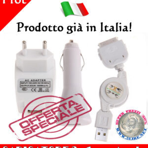 3 in 1 Spina UE Caricatore casa / caricabatteria da auto / cavo dati USB Per iPhone 4 e 4S / iPhone 3G / 3GS / iPod Touch 4