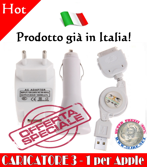3 in 1 Spina UE Caricatore casa / caricabatteria da auto / cavo dati USB Per iPhone 4 e 4S / iPhone 3G / 3GS / iPod Touch 4